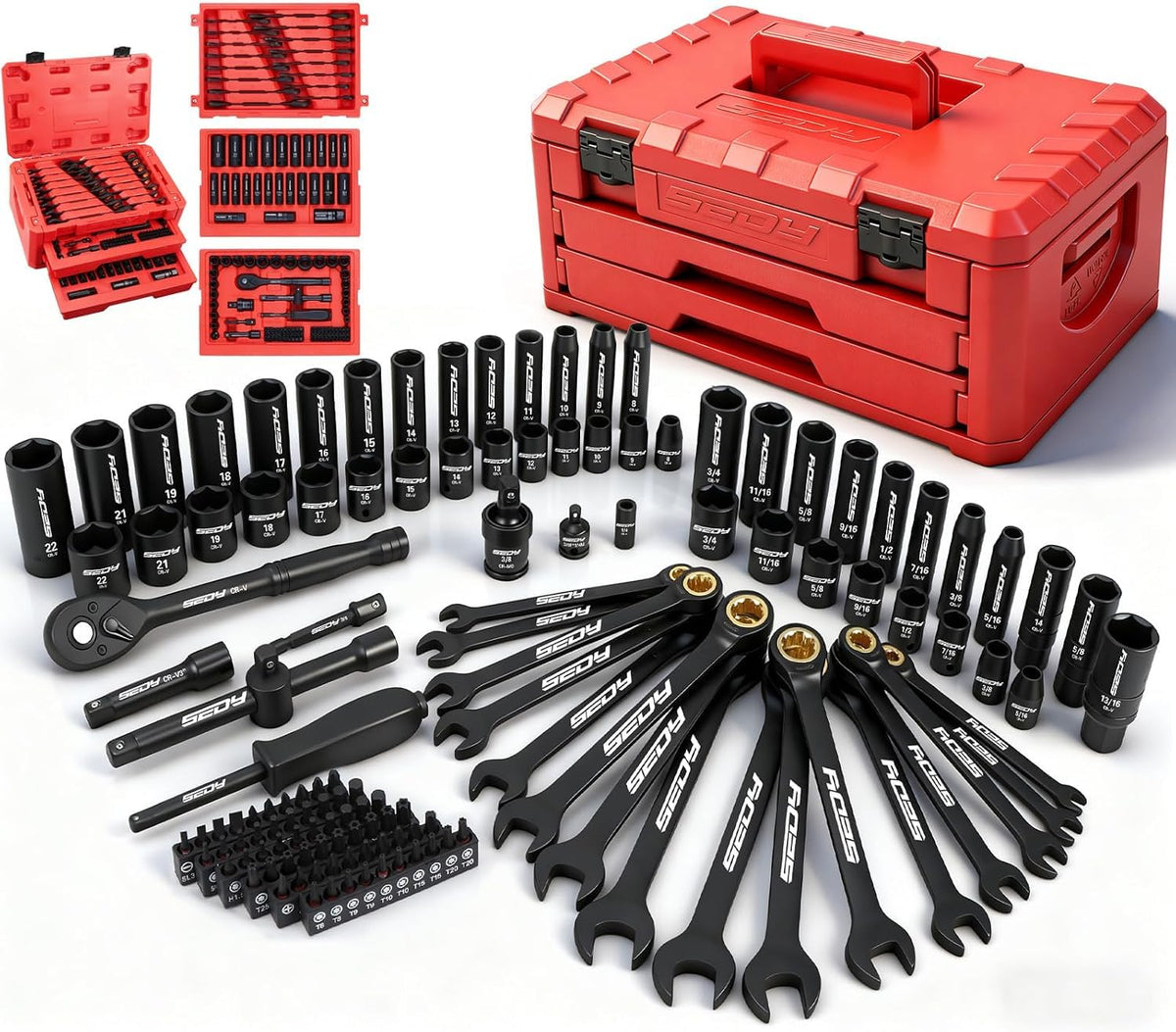 132-Piece SAE/Metric Mechanics Tool Set with Storage Case S980606