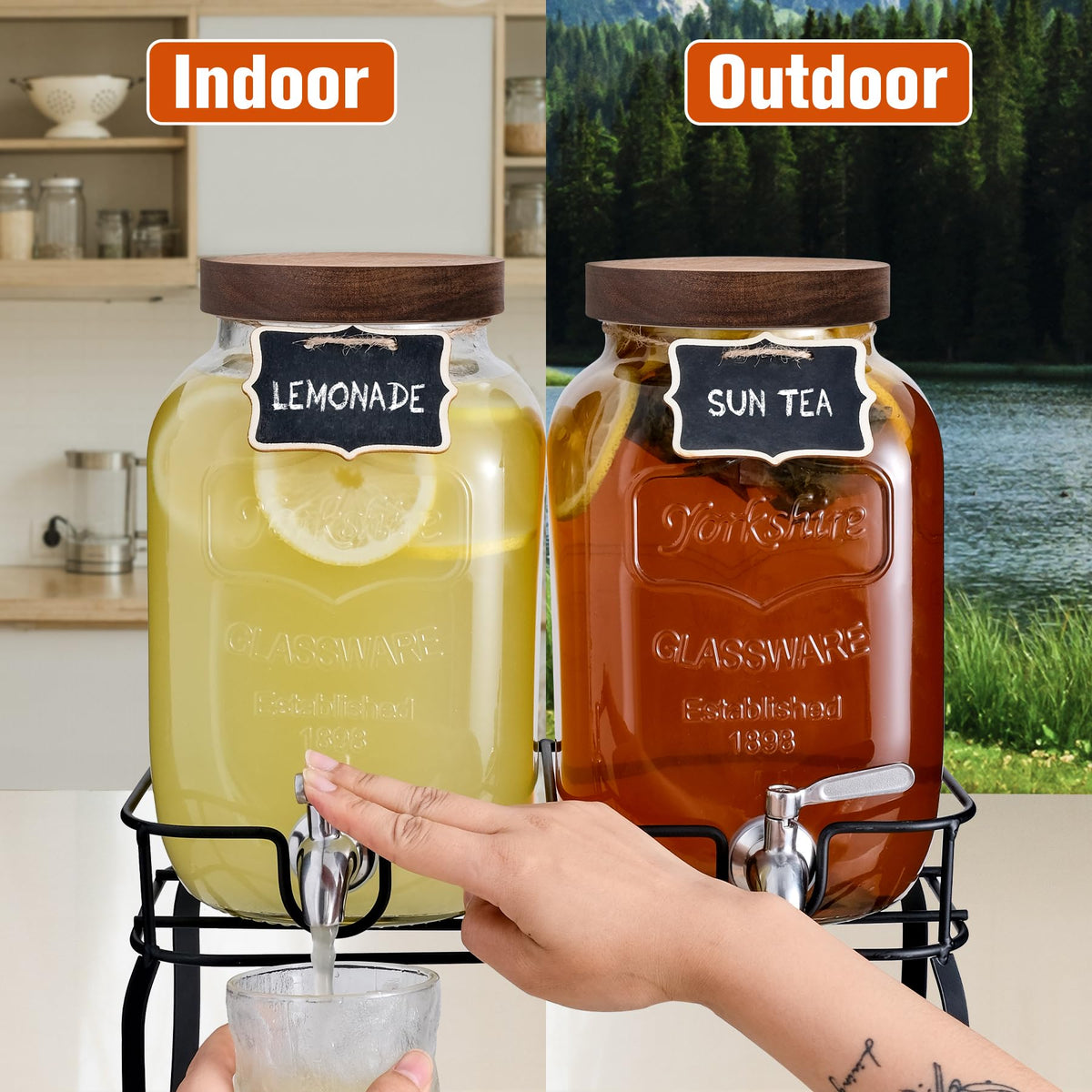 1 Gallon Glass Drink Dispenser with Stand, 2 Pcs F862