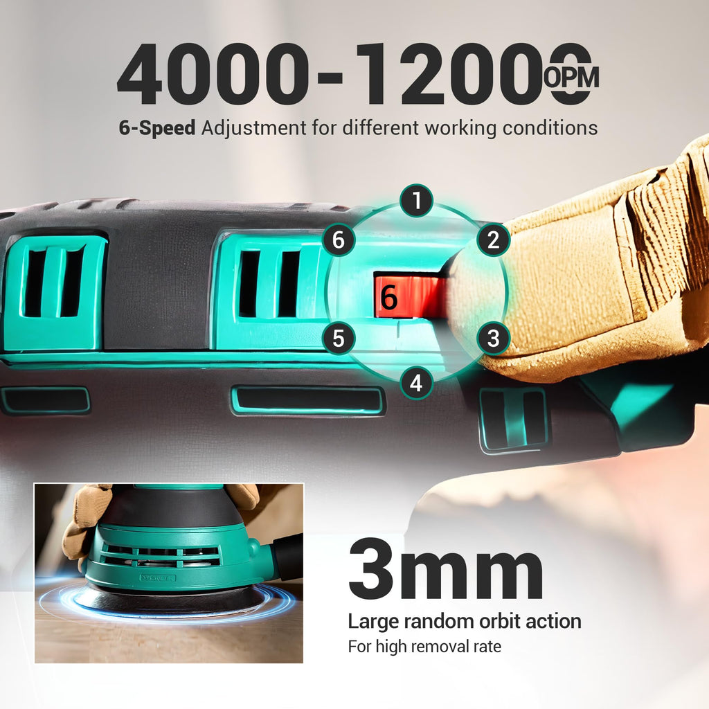 3.0 AMP Corded Random Orbital Sander 6 Speeds 5-Inch N2876