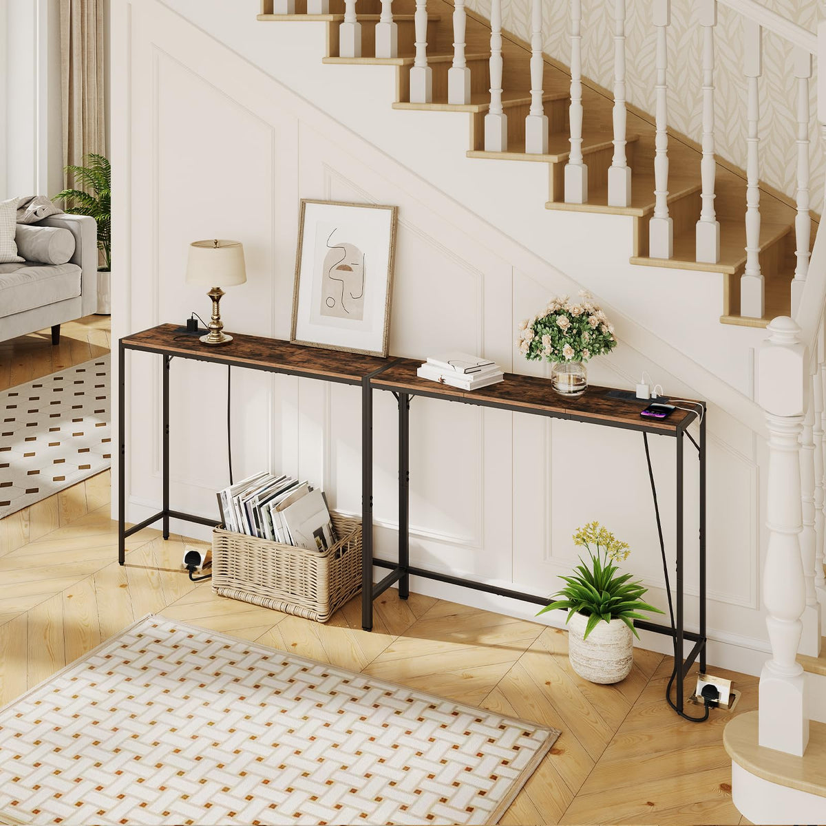 Narrow Sofa Table with Power Station W5069