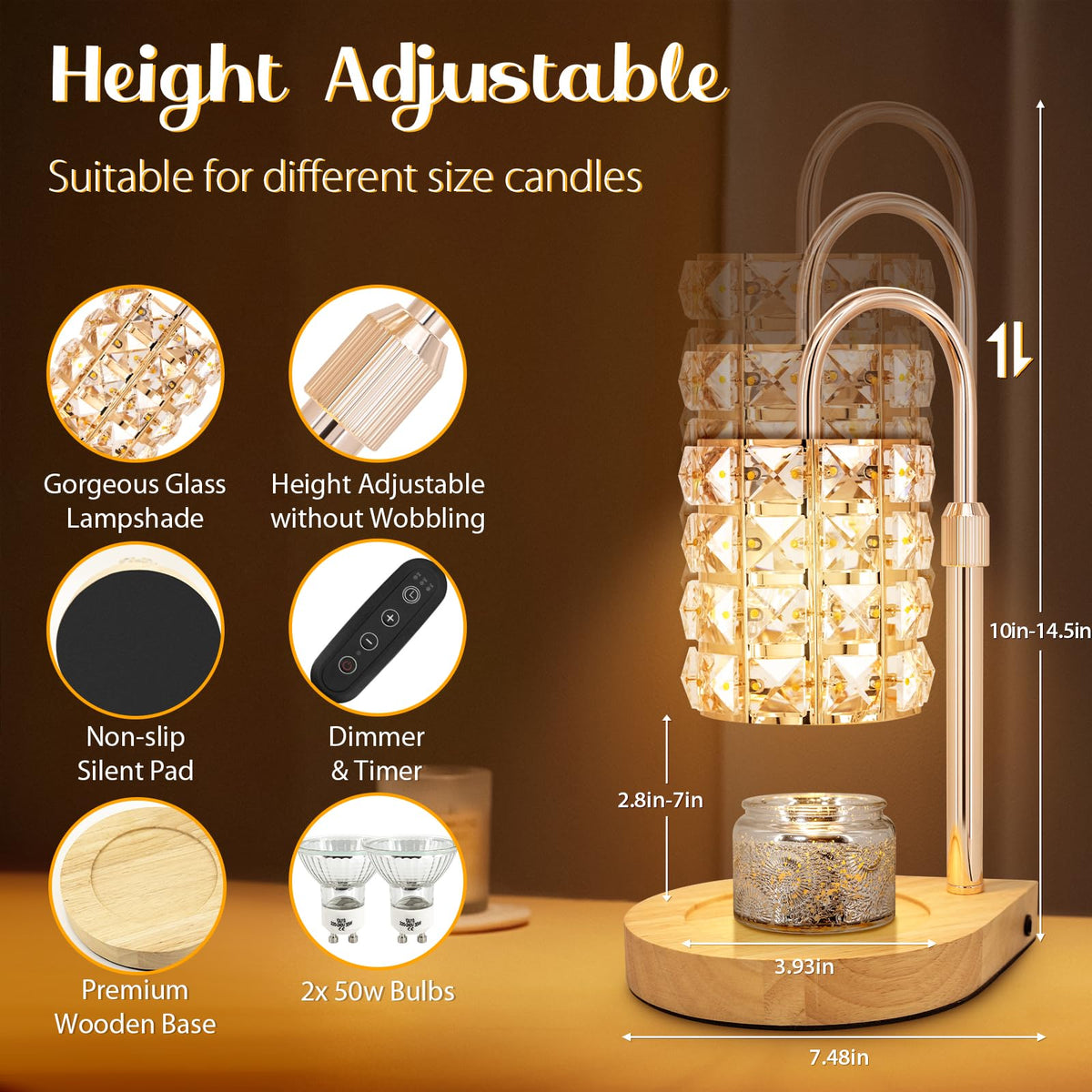 Candle Warmer Lamp with Timer, 2 Bulbs, Gold W1967