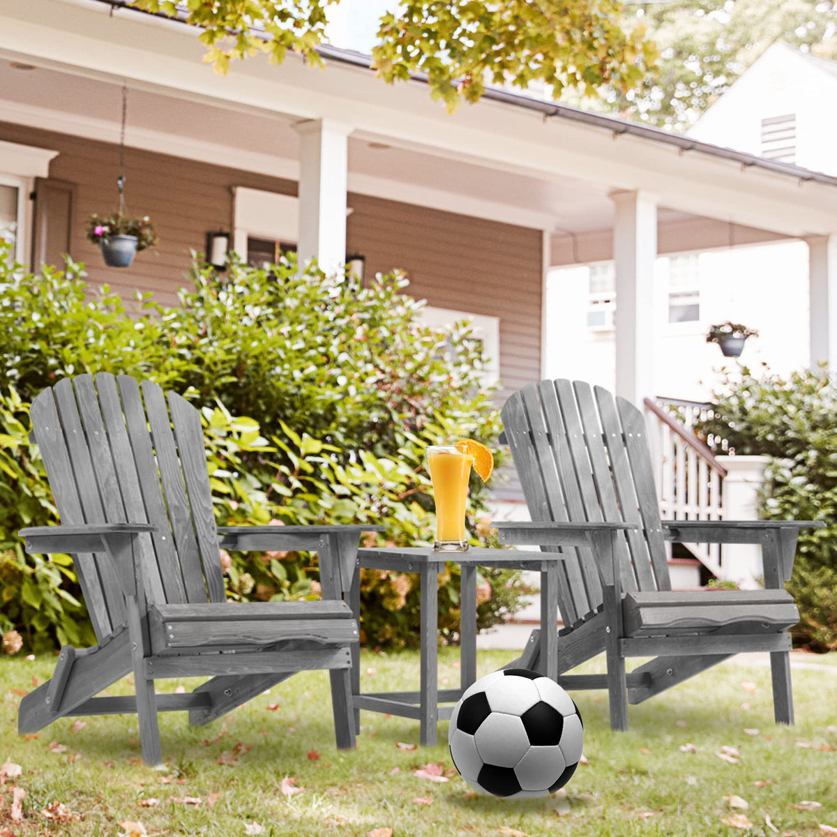 Wood Folding Adirondack Chair Set of 2 Solid Cedar L582403