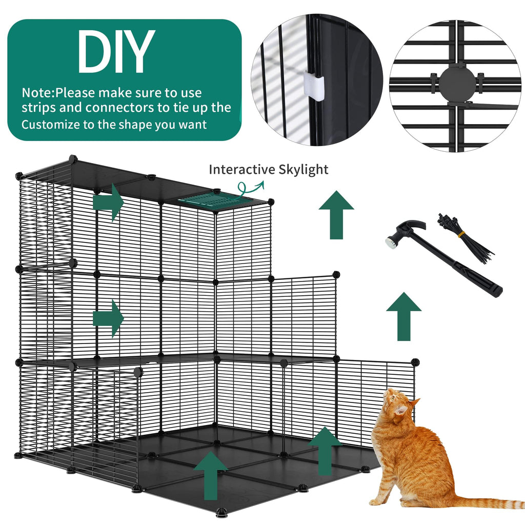 Cat Cage Indoor Cat Enclosures Metal Kennel with Hammock J211