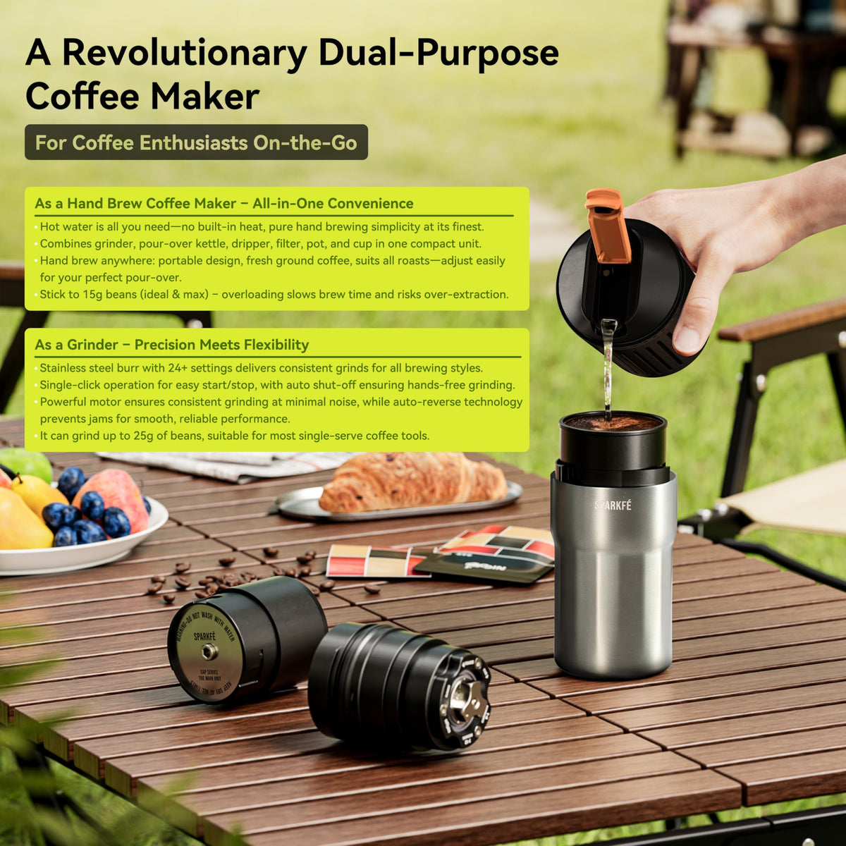 Portable Pour Over Coffee Maker with Stainless Steel Conical Burr D187