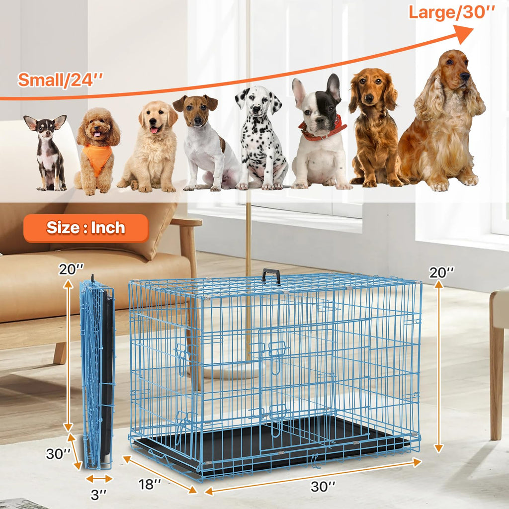 Folding Metal Dog Crate with Plastic Tray & Divider T94339