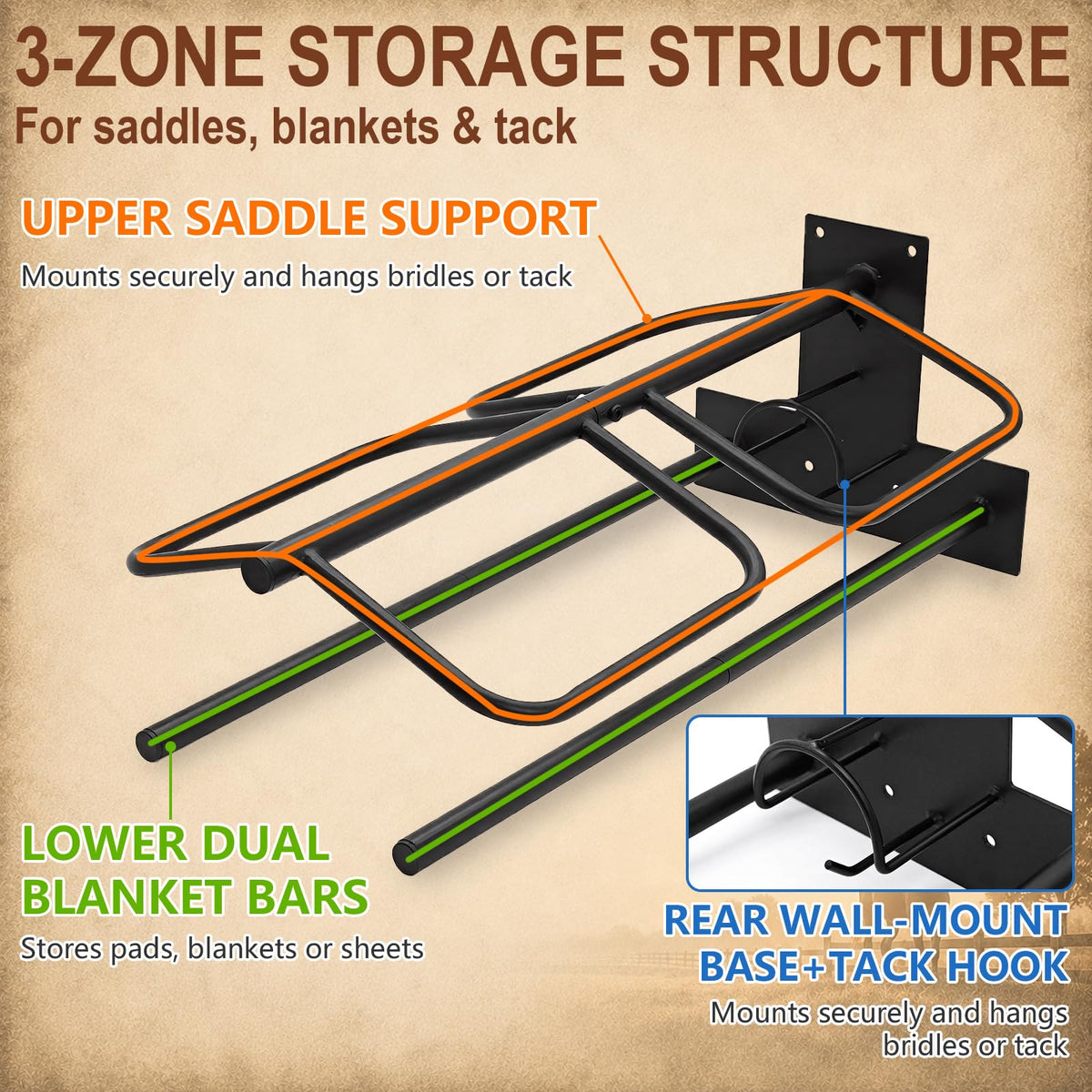 Wall Mounted Saddle Rack Set of 2, 120-lb Capacity Heavy Duty Iron Saddle Stand Z5340