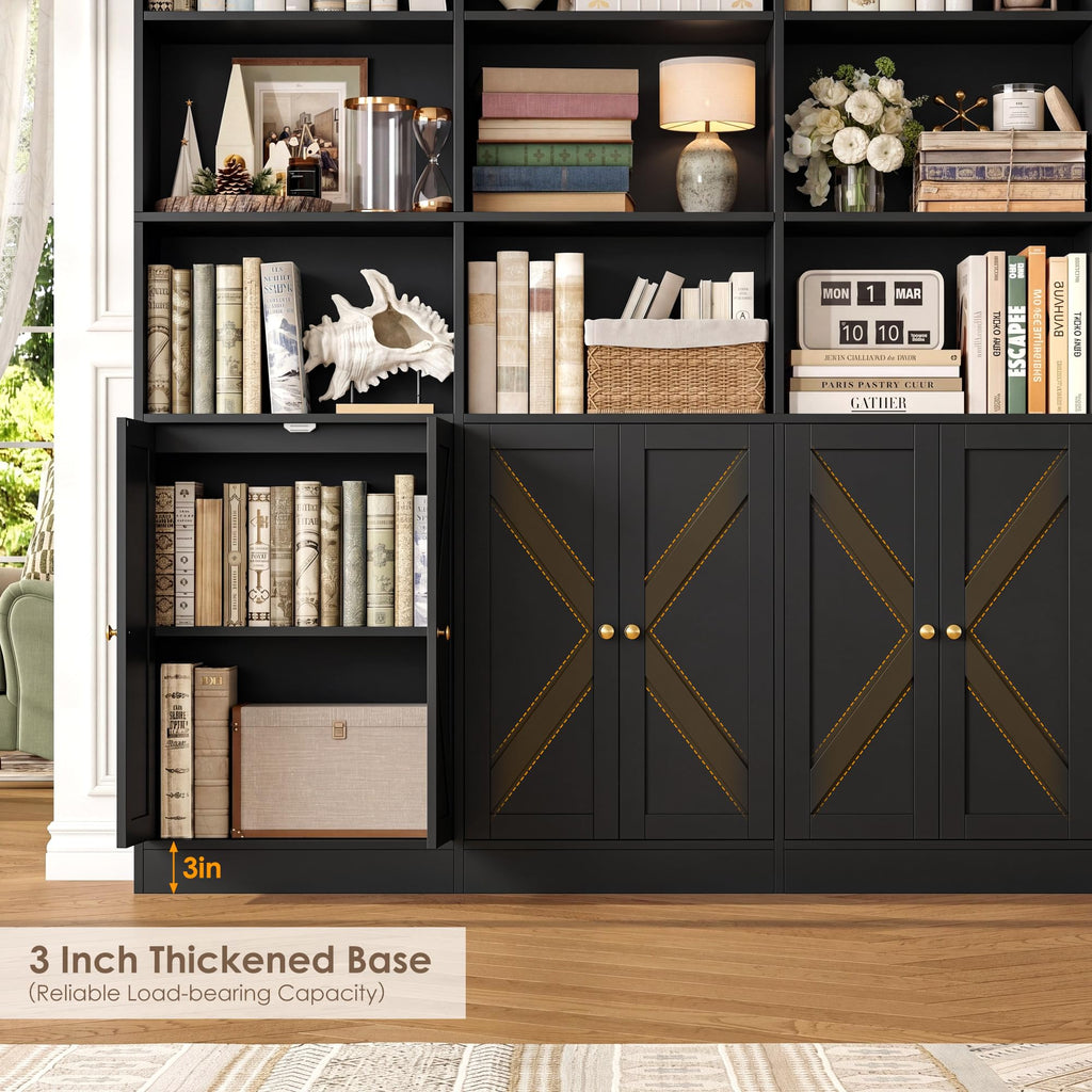 72.8" Black Bookshelf with 8 Doors A5933