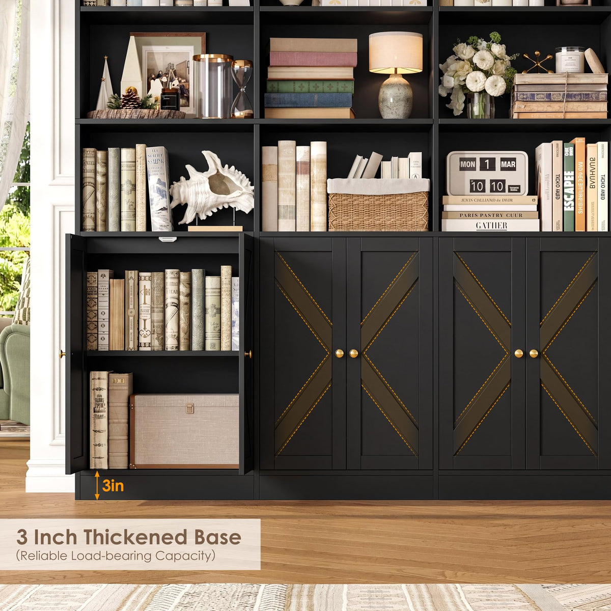 72.8" Black Bookshelf with 8 Doors A5933