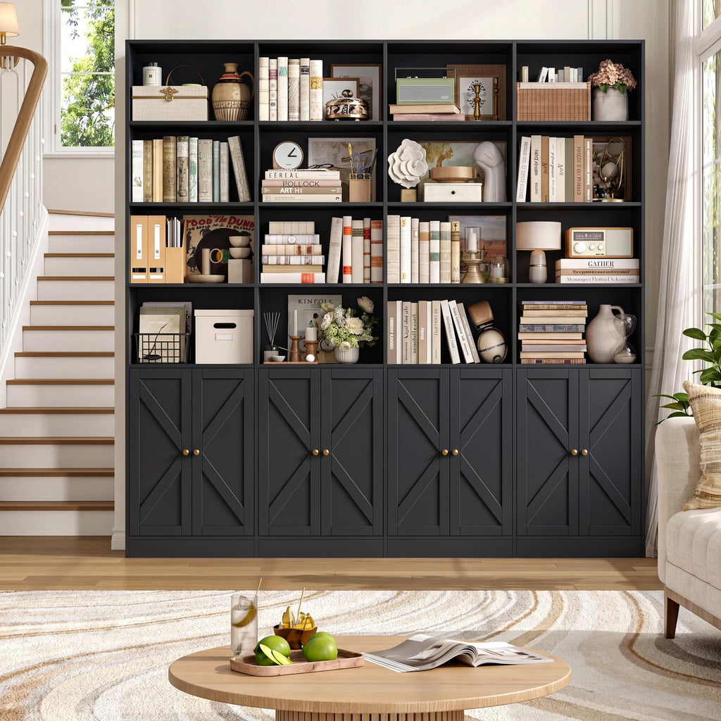 72.8" Black Bookshelf with 8 Doors A5933
