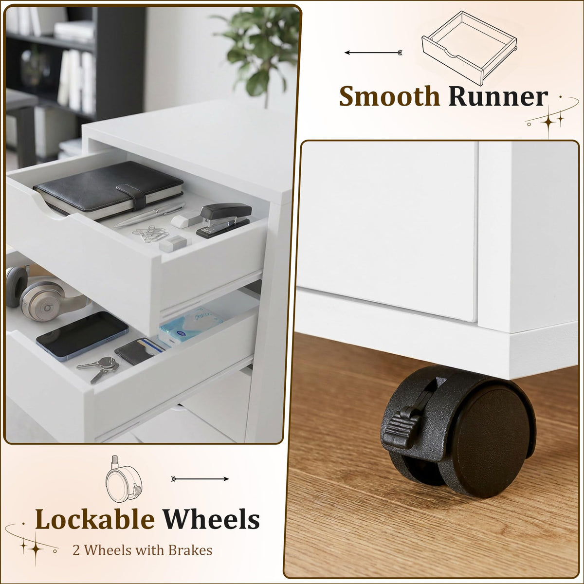White 5 Drawer Rolling Storage Cabinet M4390