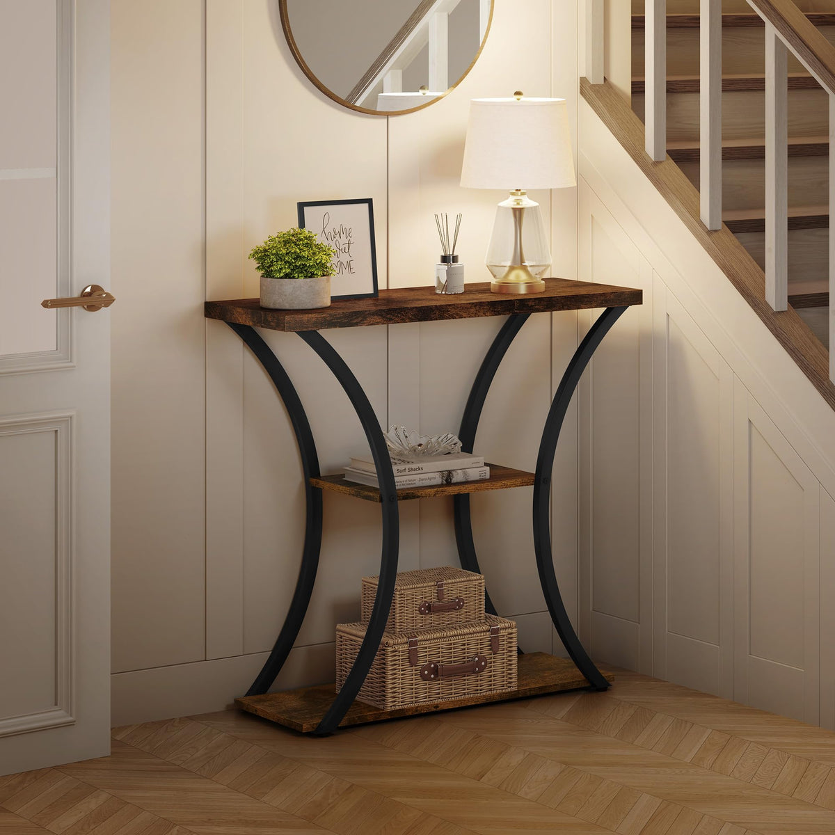 3 Tier Console Table with Open Wood Shelves M401