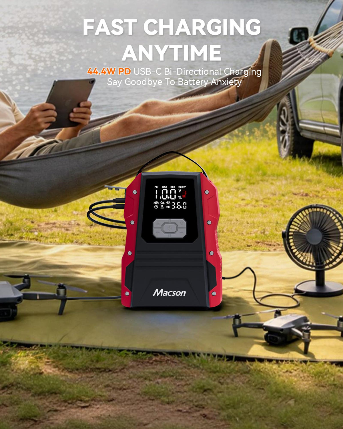 Portable 12V Jump Starter with Air Compressor and 150PSI Tire Inflator B1909