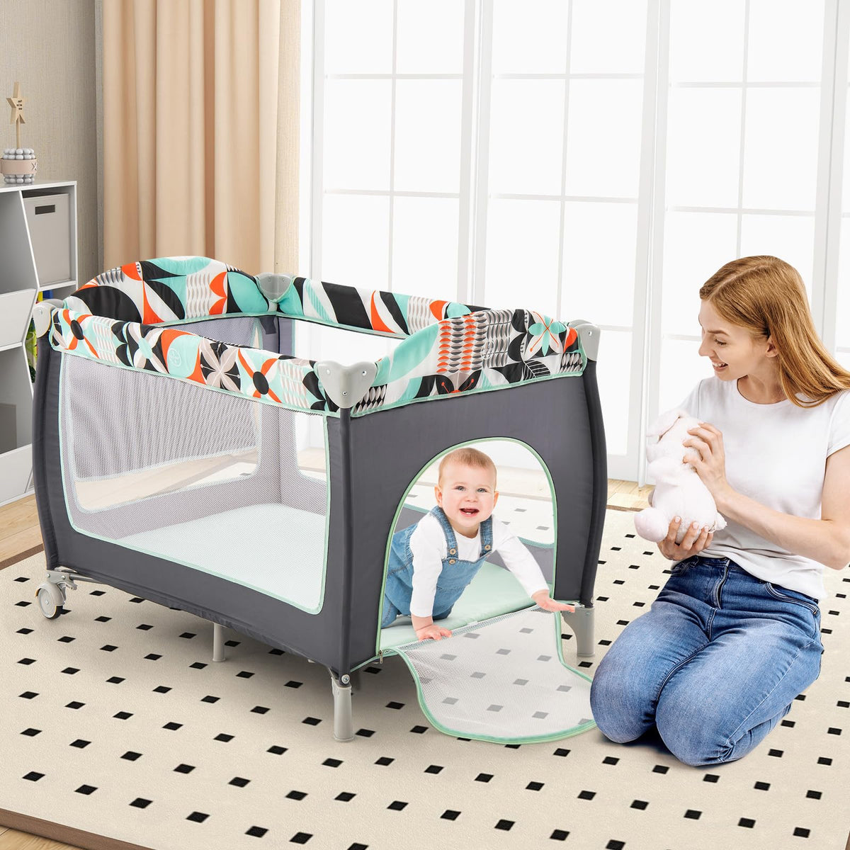 4 in 1 Portable Baby Crib Playpen with Bassinet X74061