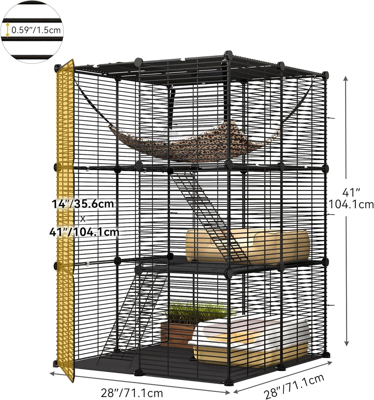 Cat Cage Indoor Cat Enclosures Metal Kennel with Hammock J211