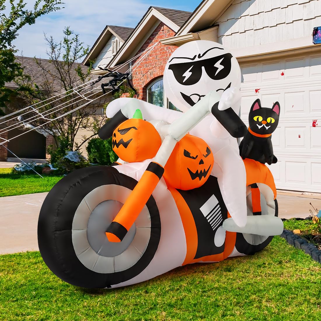 6 FT Halloween Inflatables Ghost Pumpkin Cat Motorcycle with Built-in LEDs B59336