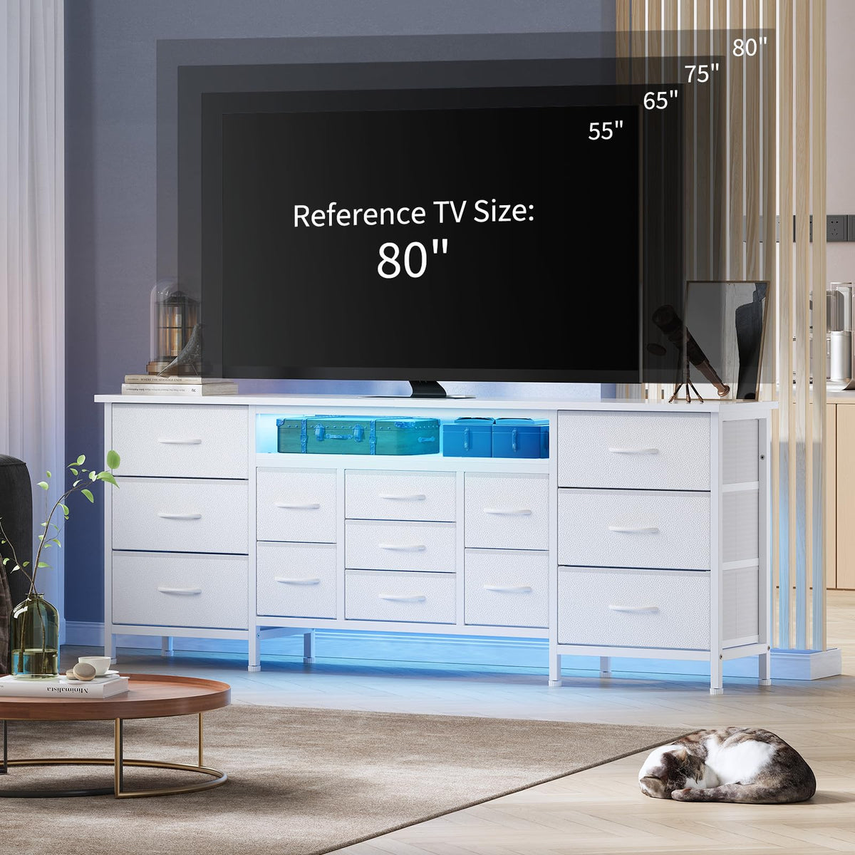 White 70 Inch 13 Drawer TV Stand F4157
