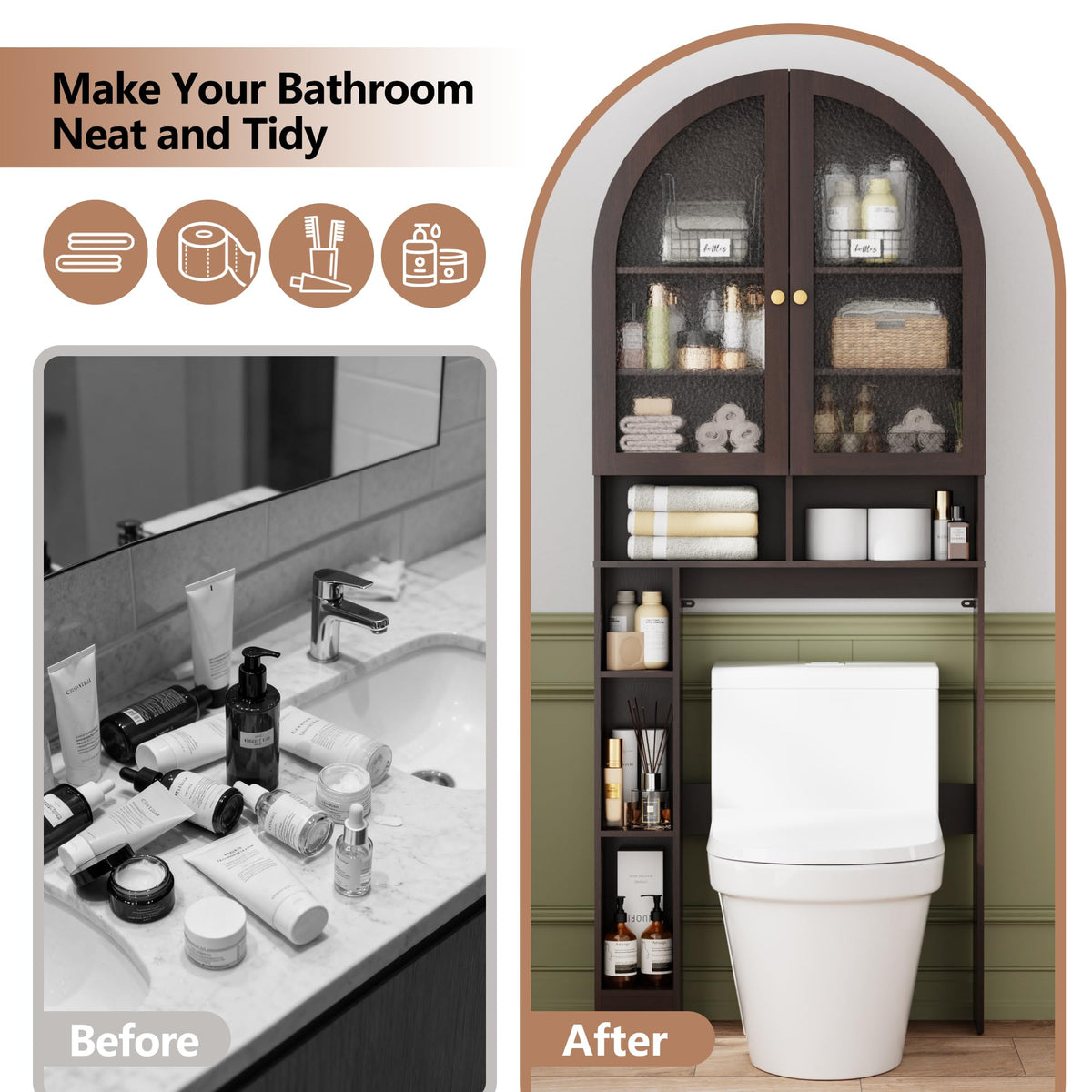 Over The Toilet Storage Cabinet with Acrylic Doors and Adjustable Shelf D24878