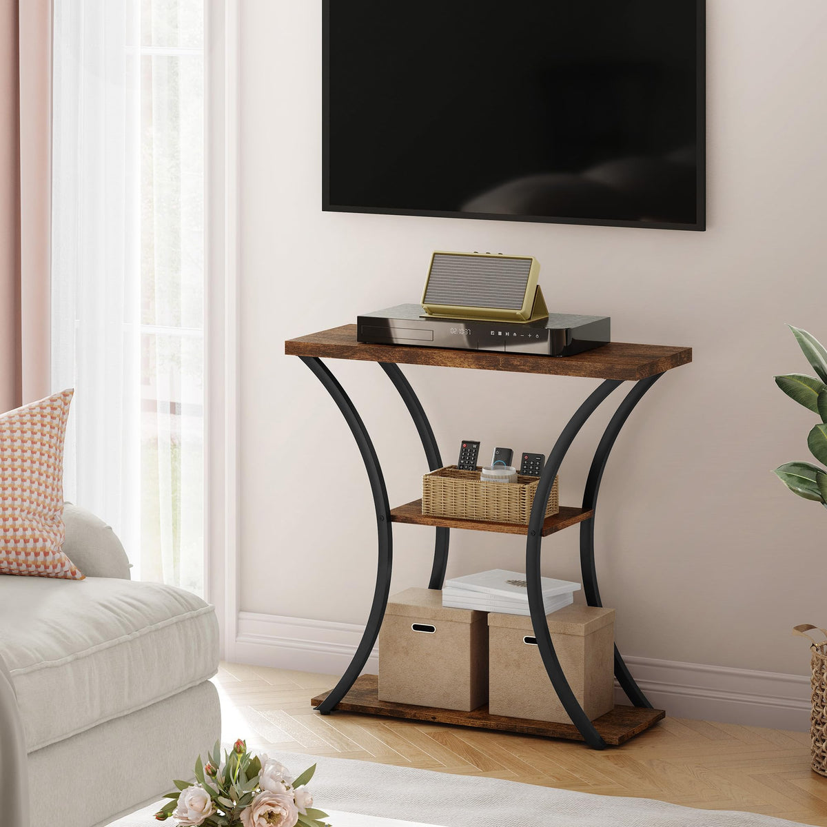 3 Tier Console Table with Open Wood Shelves M401