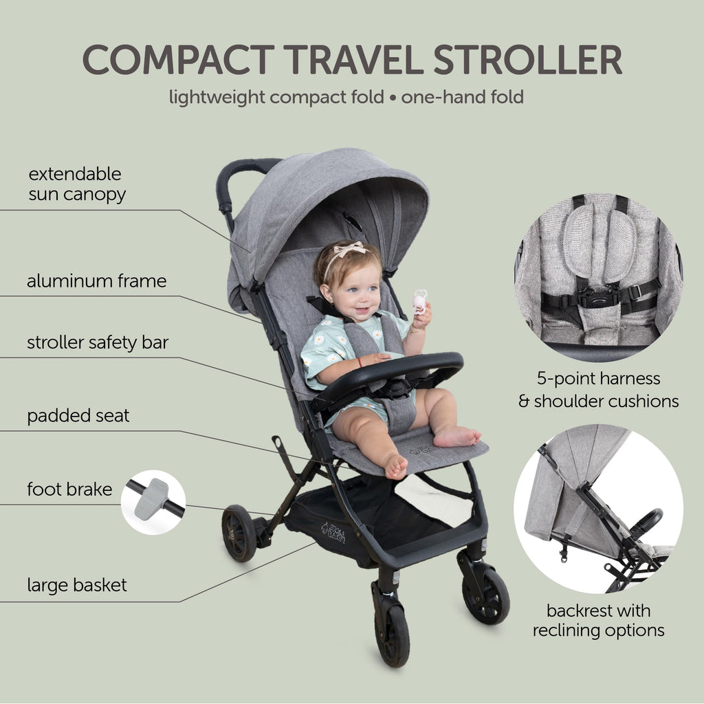 Lightweight Compact Travel Stroller with Canopy, Storage Basket & Recline N78781