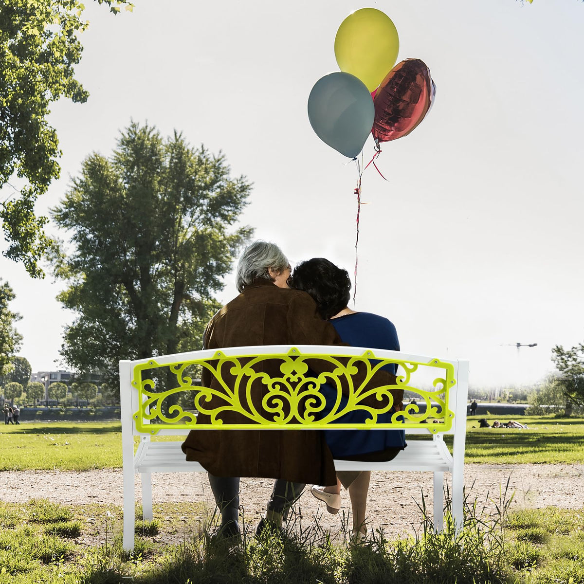 47in Weatherproof Metal Outdoor Bench with Back and Armrests B268