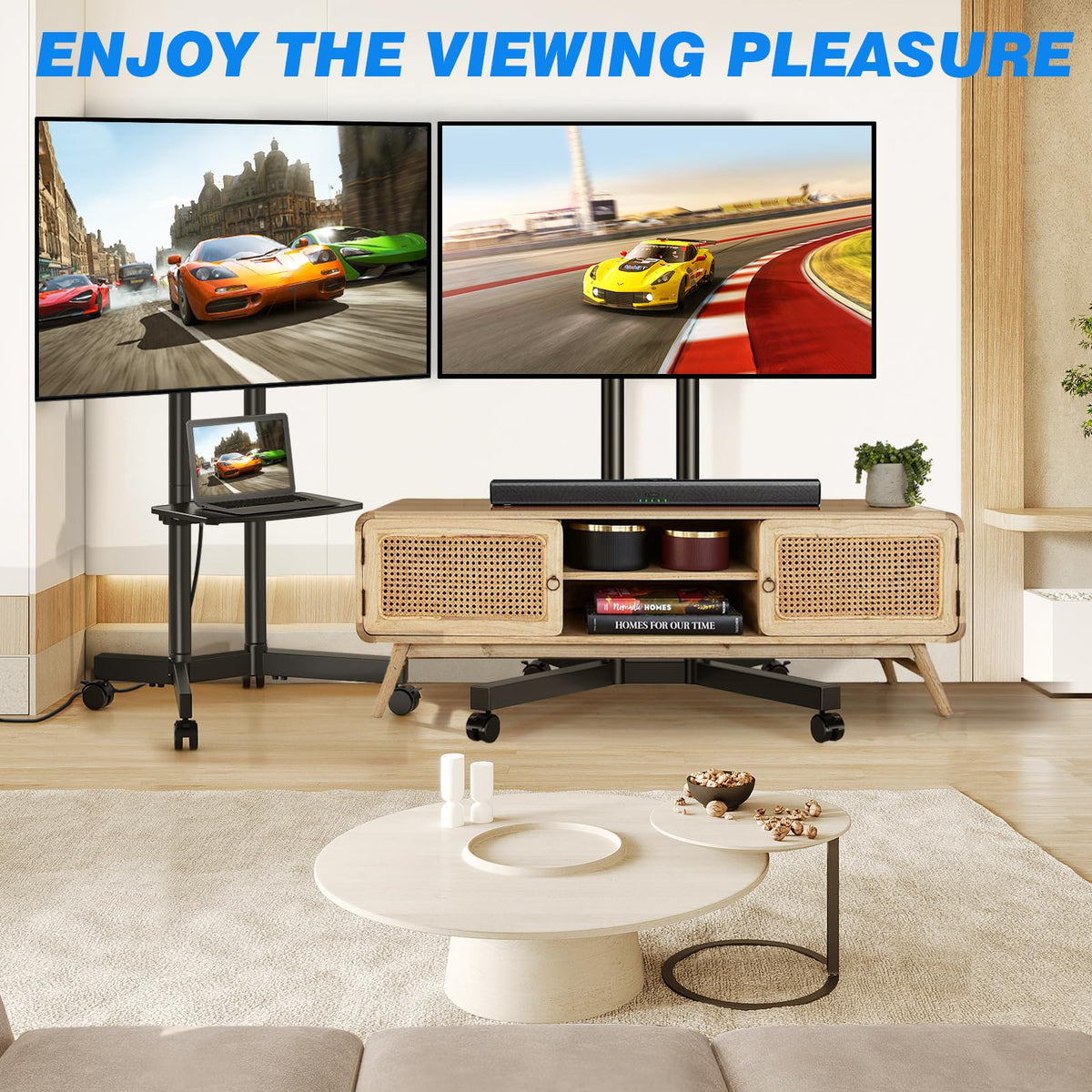 Mobile TV Cart Rolling TV Stand with Power Outlet for 32-75 Inch TVs C65668