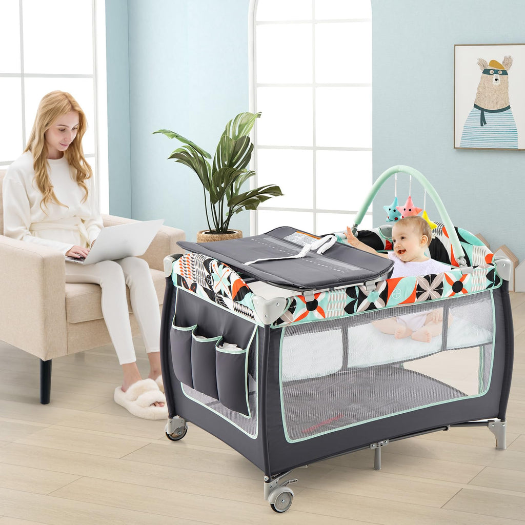 4 in 1 Portable Baby Crib Playpen with Bassinet X74061