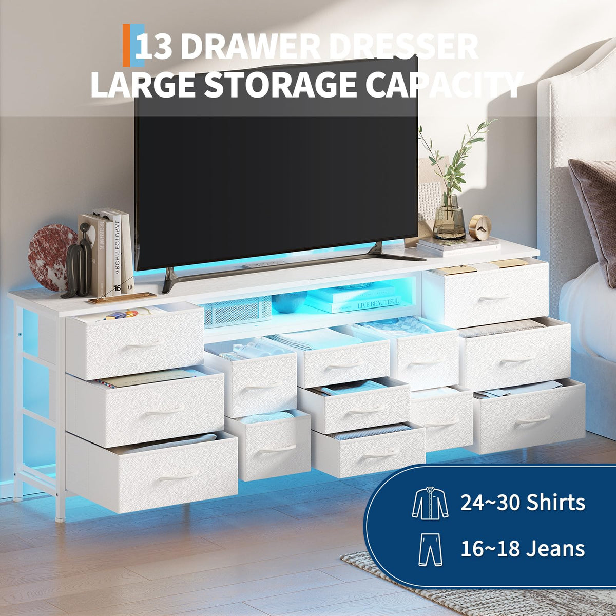 White 70 Inch 13 Drawer TV Stand F4157