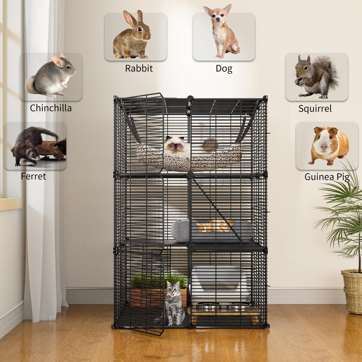 Cat Cage Indoor Cat Enclosures Metal Kennel with Hammock J211