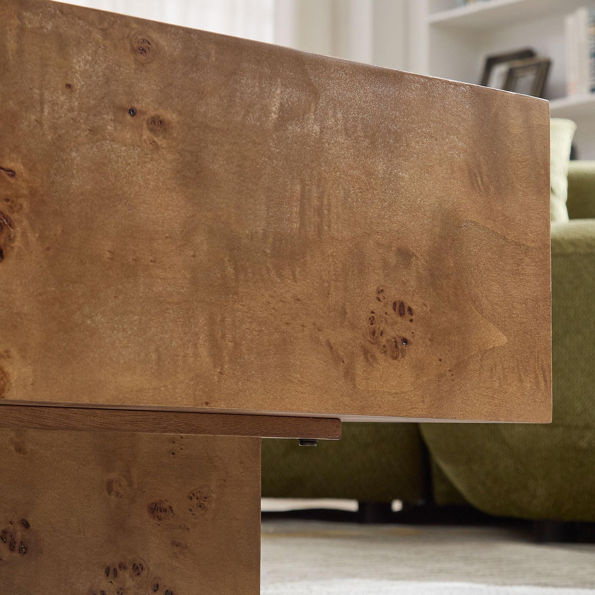 43" Walnut Burl Wood Veneer MDF Coffee Table with Pedestal A8625