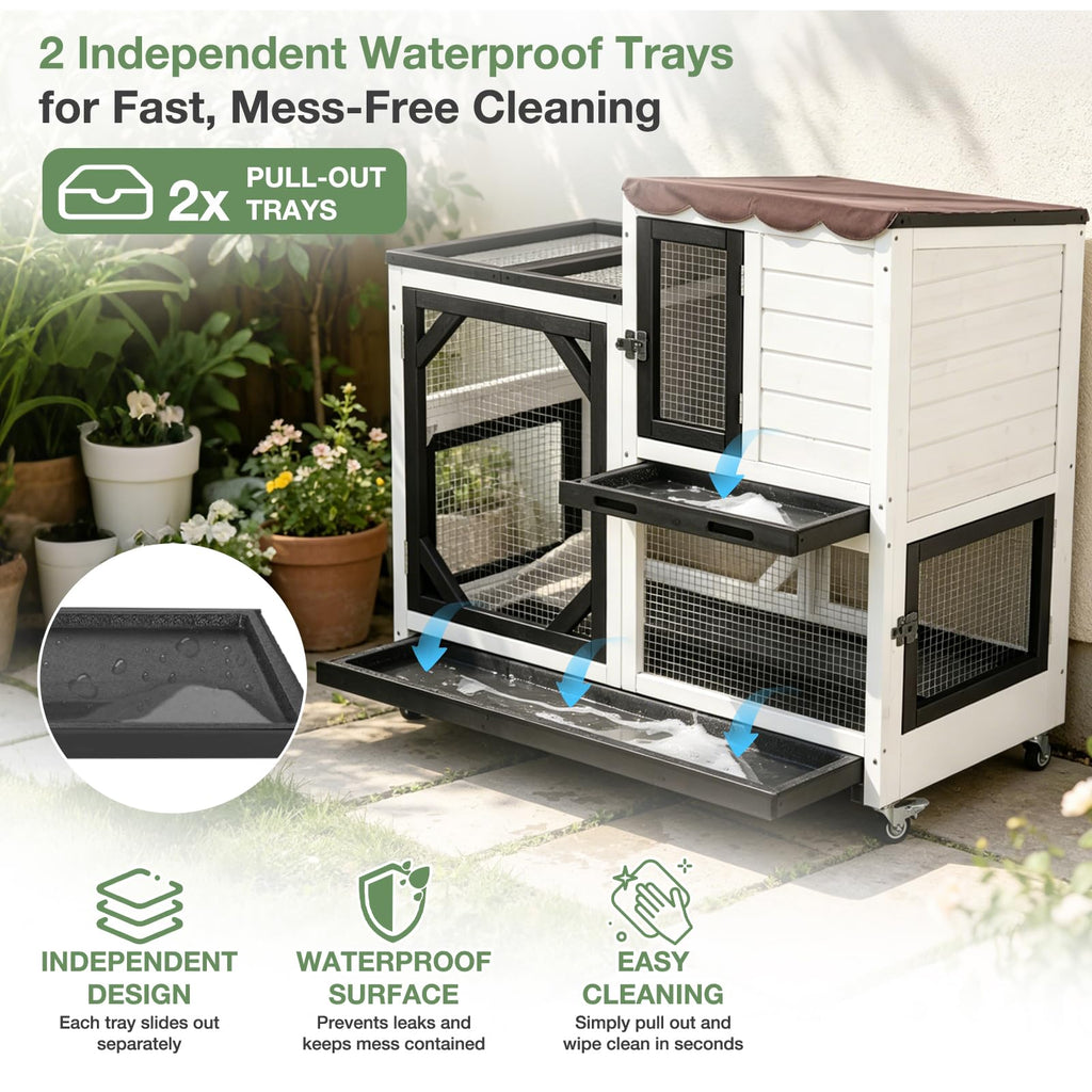 Large 2-Tier Rabbit Hutch with Wheels and Waterproof Roof F253581
