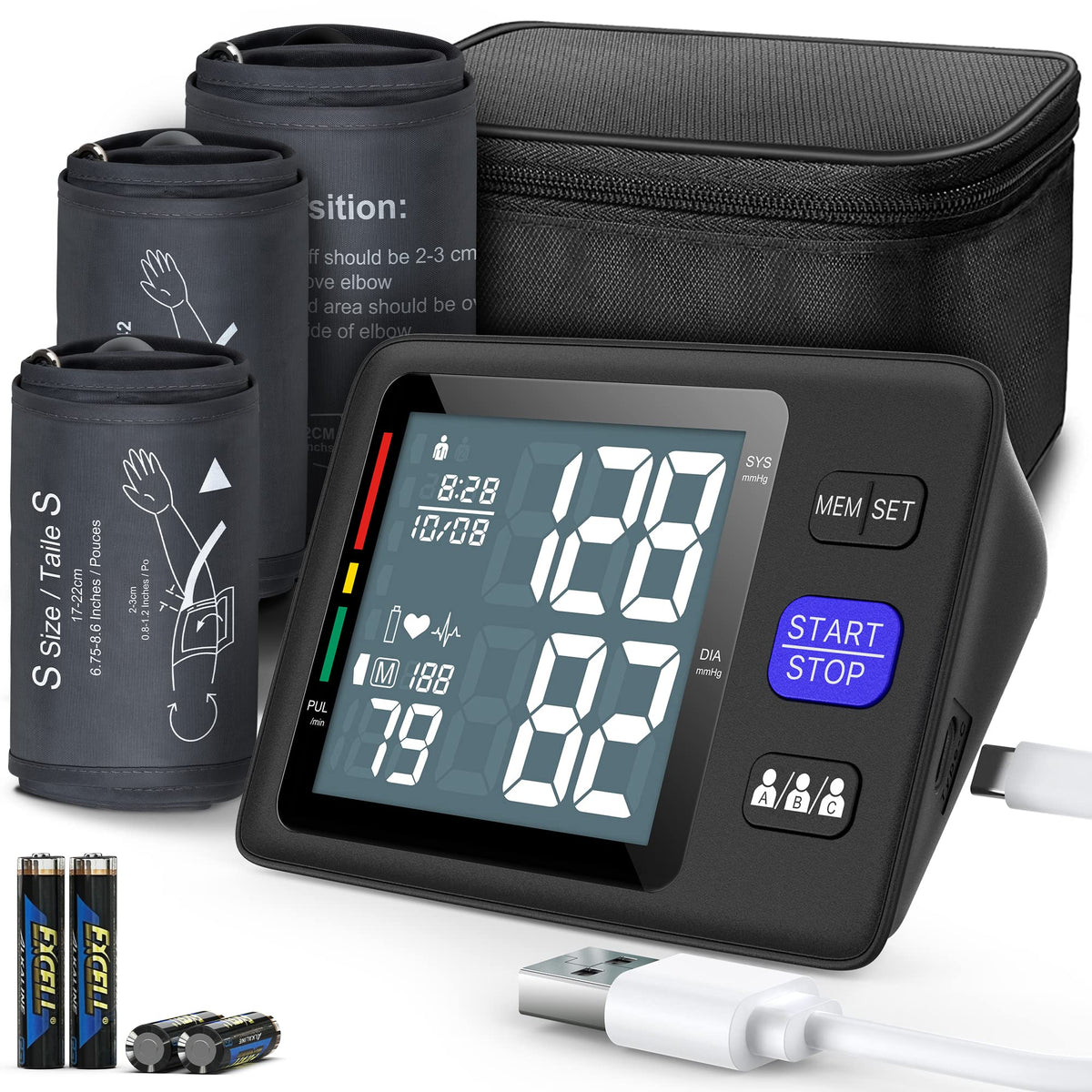 Blood Pressure Machine Upper Arm, 3 Size Cuffs, Automatic Digital BP Monitor, Large Backlit LCD C74856