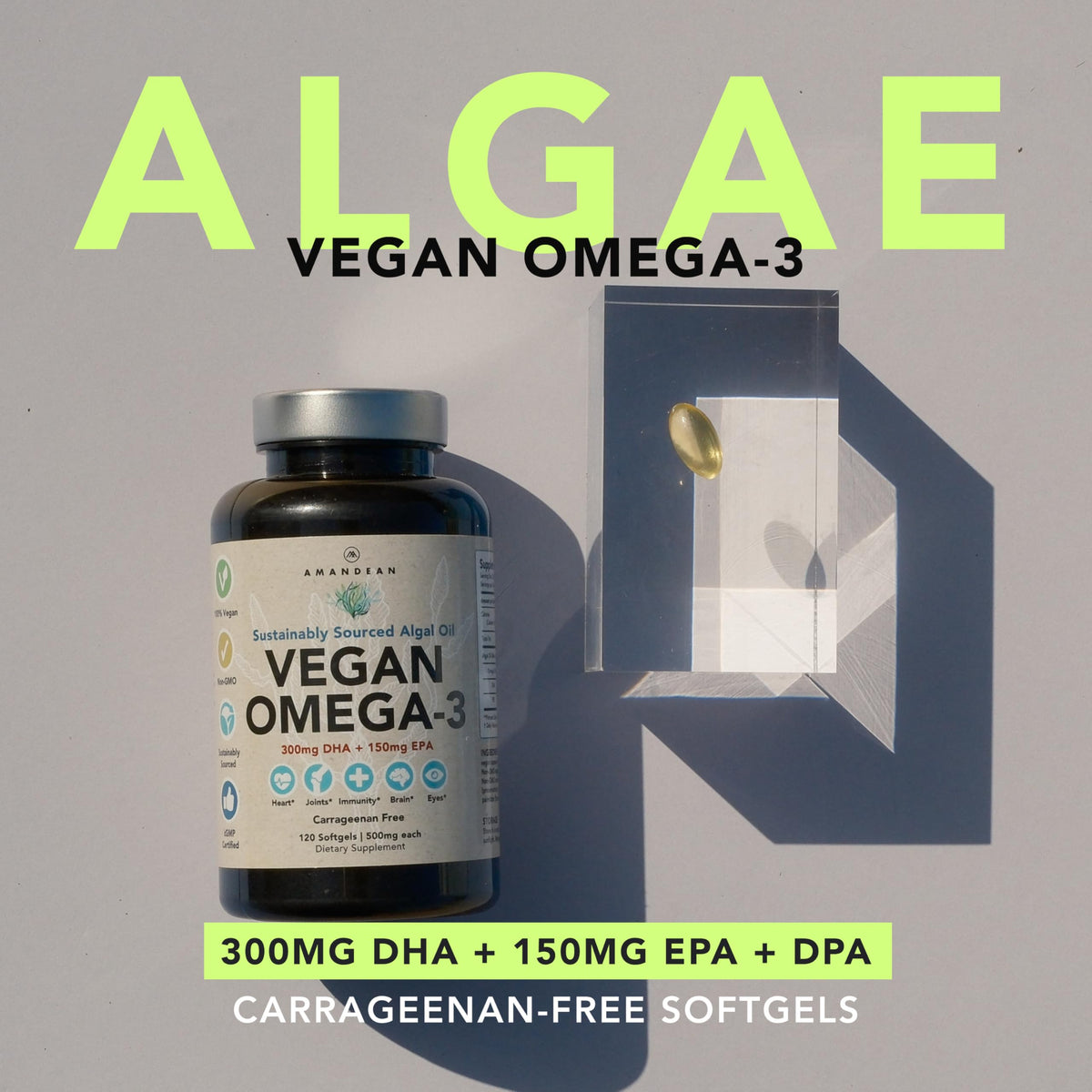 Vegan Omega-3 Algal Oil DHA EPA Softgels, 120ct T917