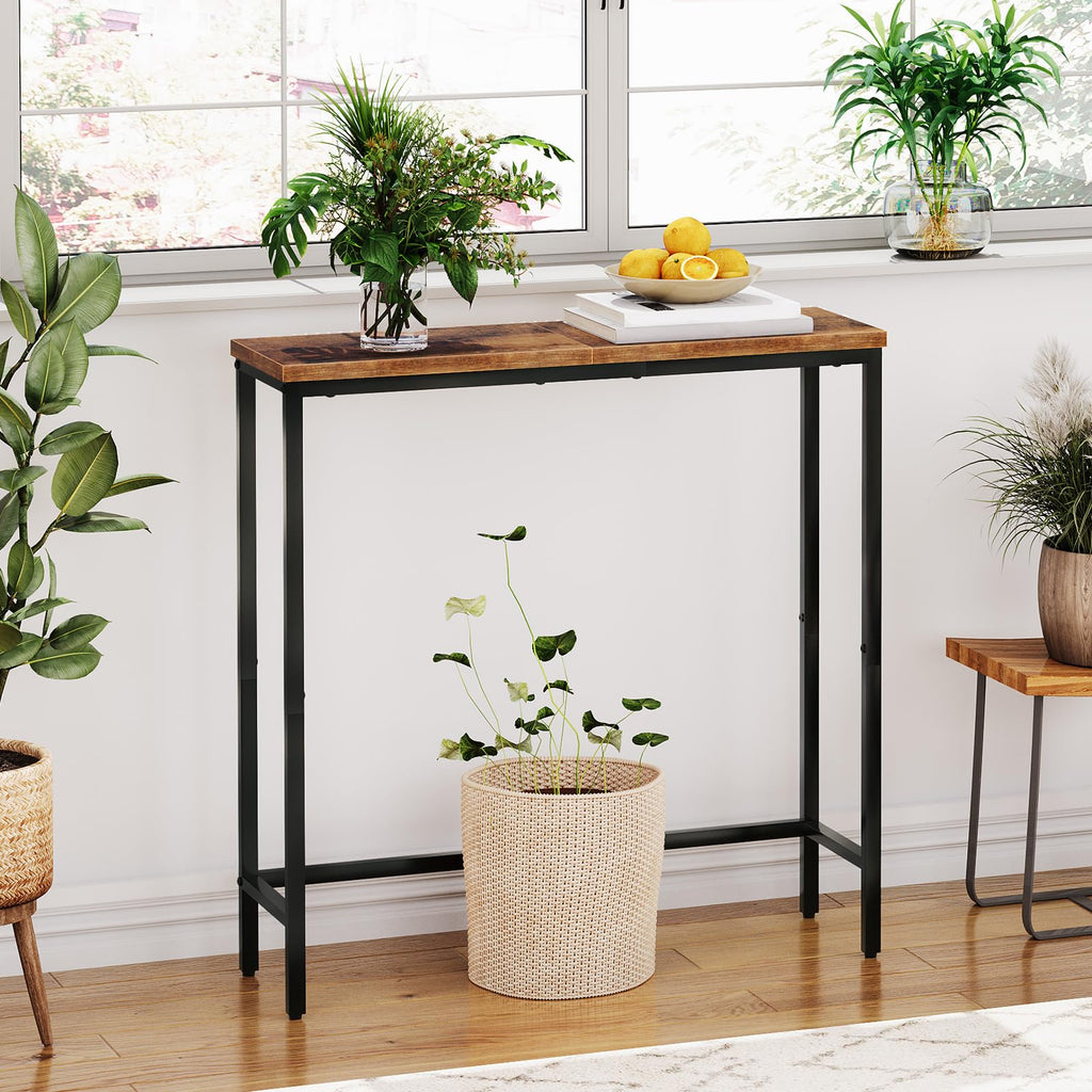 Narrow Console Table, Rustic Brown and Black Y475