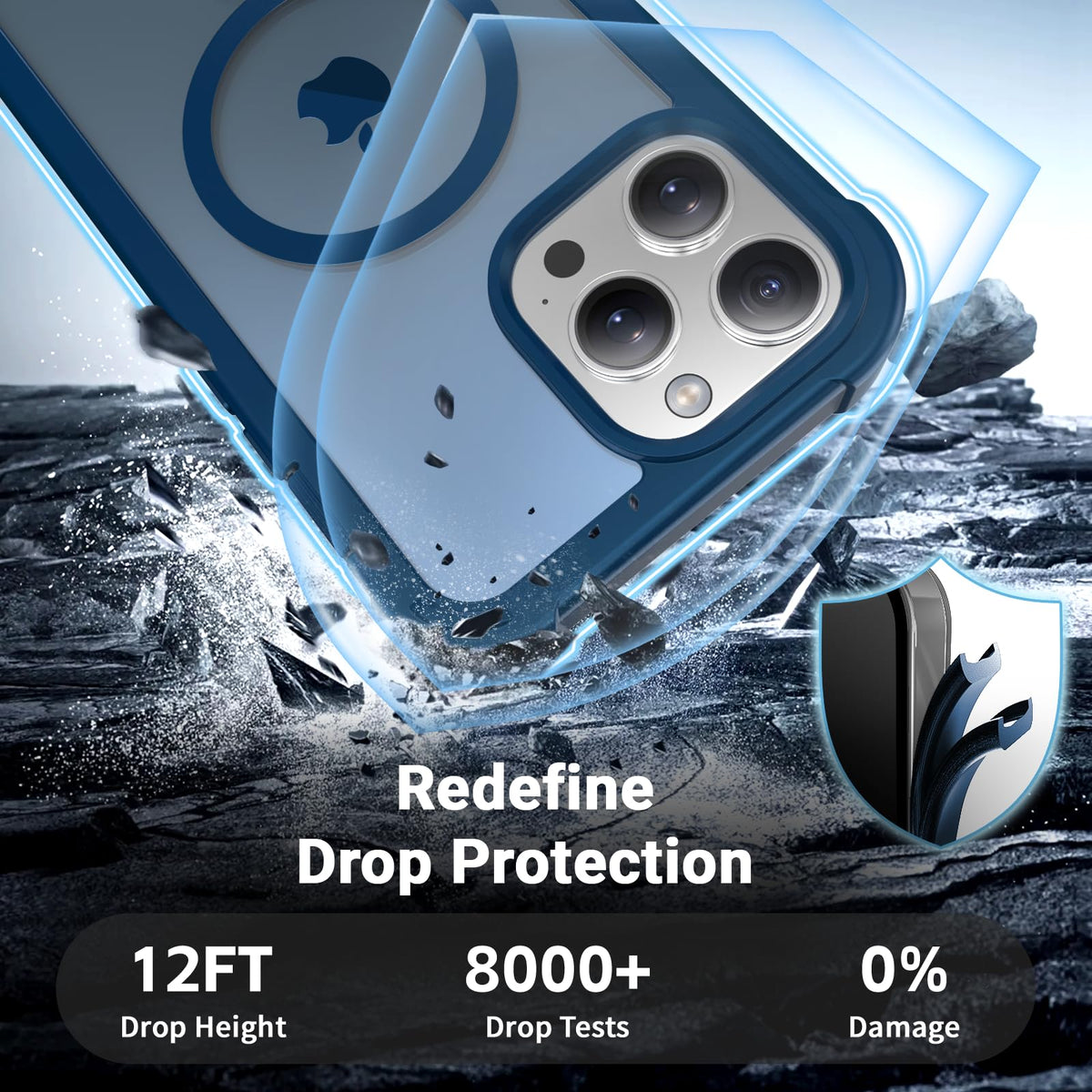 Magnetic iPhone 13 Pro Max Case Heavy Duty Protection Deep Blue C726667