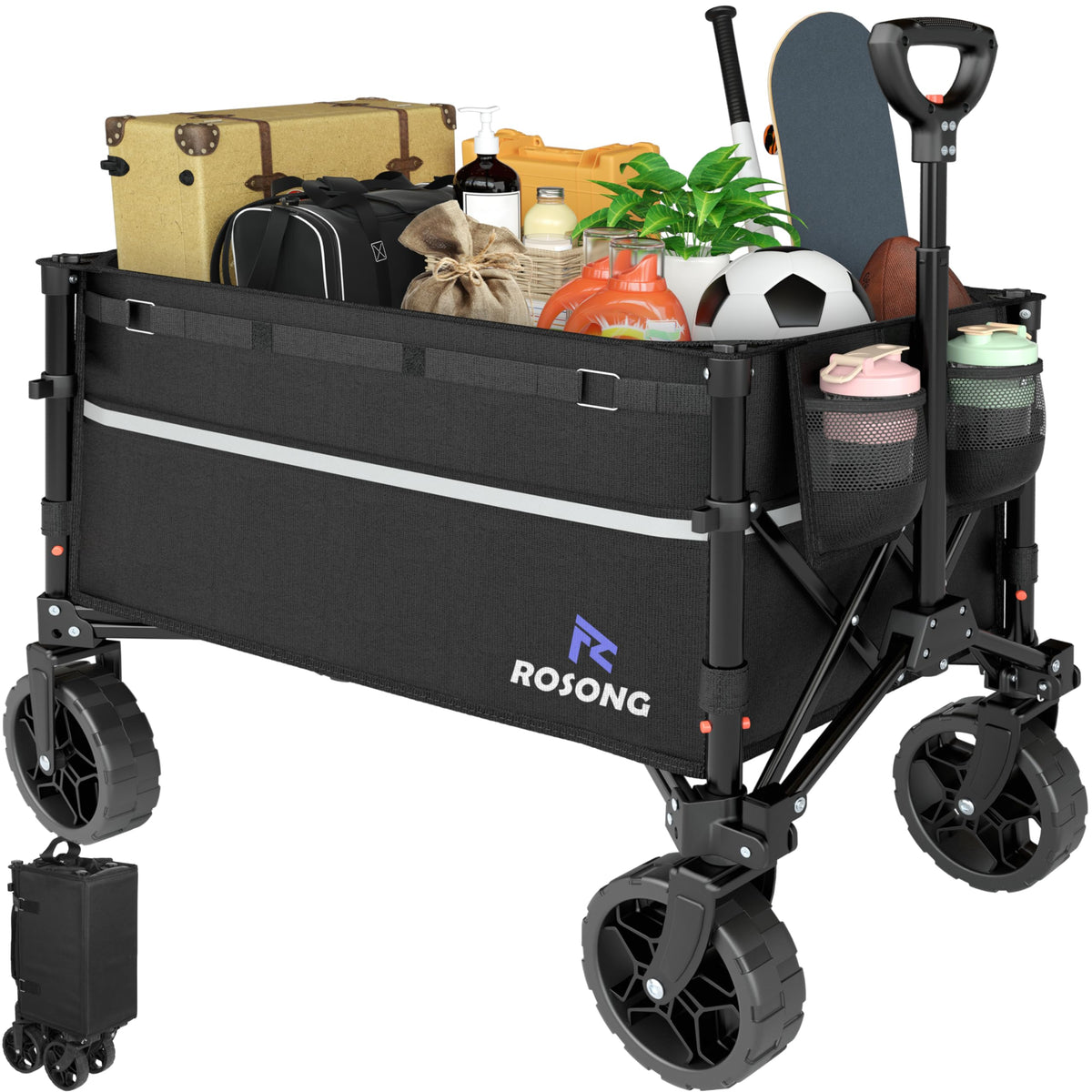 Collapsible Heavy Duty Wagon Cart with Wheels 120L Black T63926