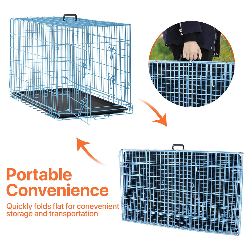 Folding Metal Dog Crate with Plastic Tray & Divider T94339