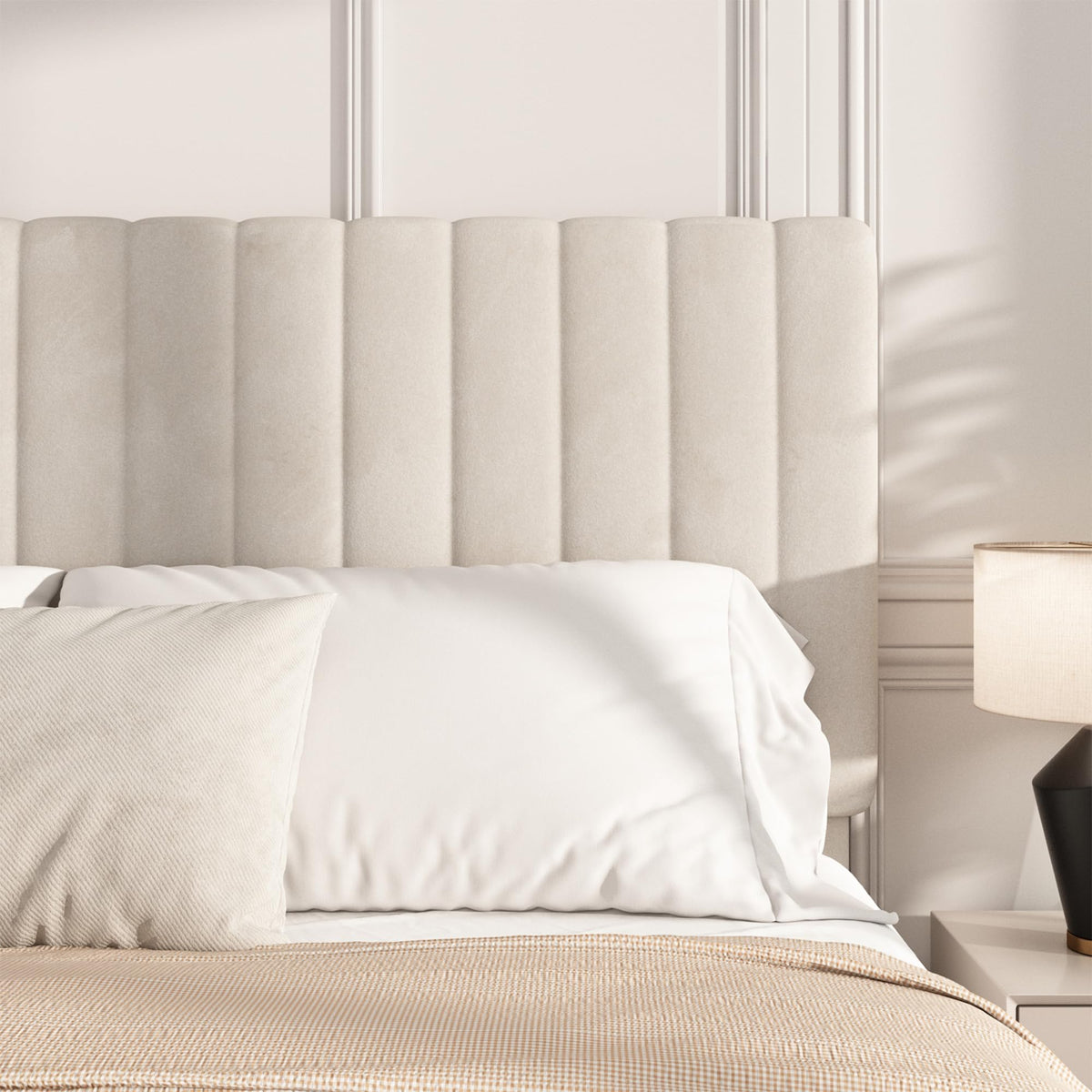 Beige Queen Velvet Bed Frame I42260