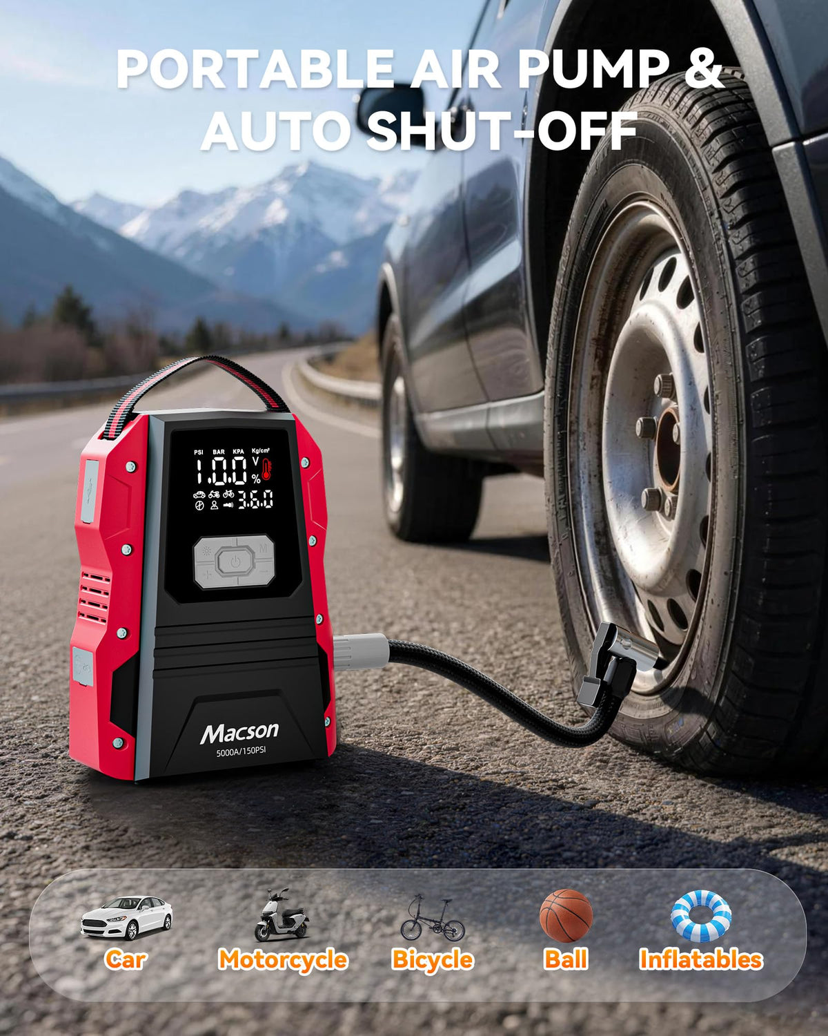 Portable 12V Jump Starter with Air Compressor and 150PSI Tire Inflator B1909