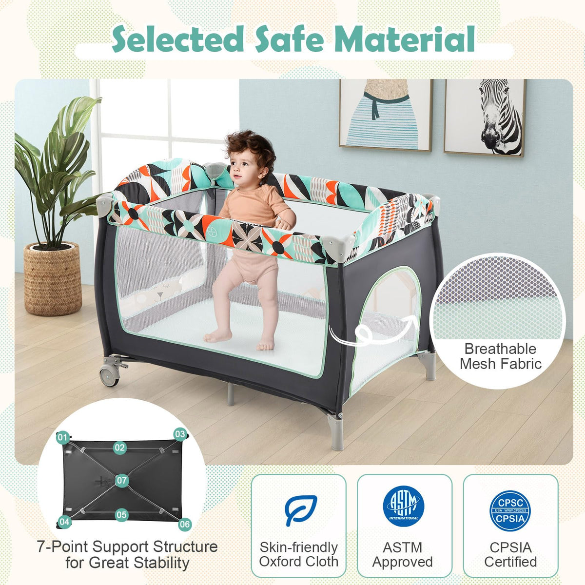 4 in 1 Portable Baby Crib Playpen with Bassinet X74061