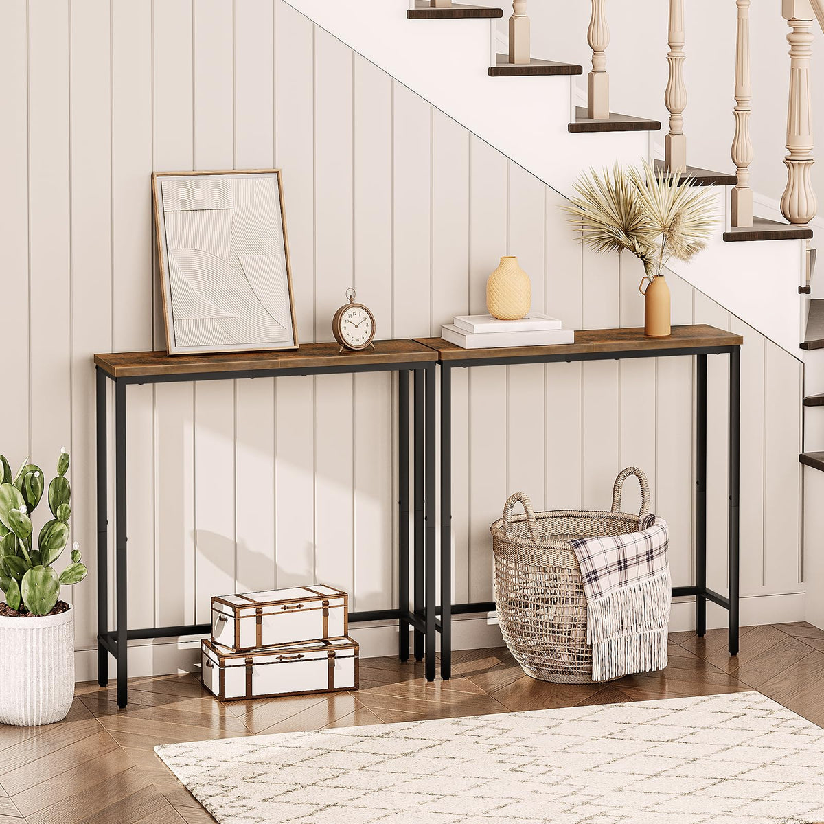 Narrow Console Table, Rustic Brown and Black Y475