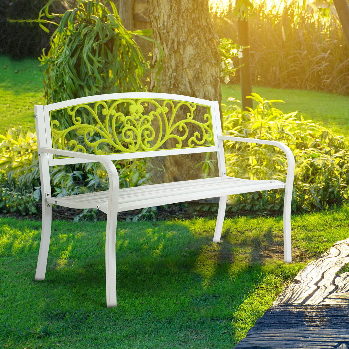 47in Weatherproof Metal Outdoor Bench with Back and Armrests B268
