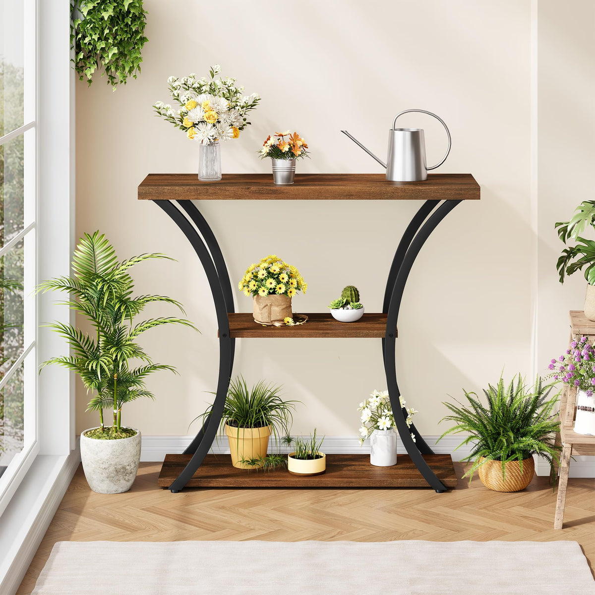 3 Tier Console Table with Open Wood Shelves M401