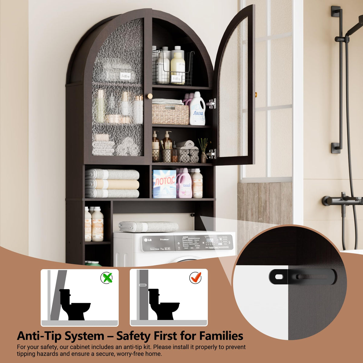 Over The Toilet Storage Cabinet with Acrylic Doors and Adjustable Shelf D24878