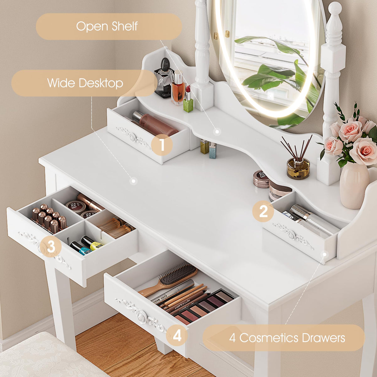 Vanity Desk with Mirror and Lights Y675