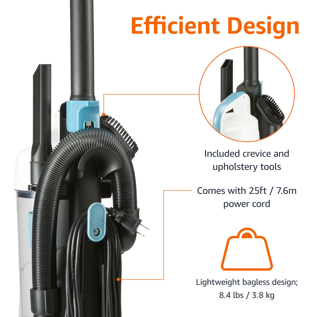 Upright Bagless Vacuum Cleaner, Washable Filter, 1.7L Dust Cup, Black/White J41493