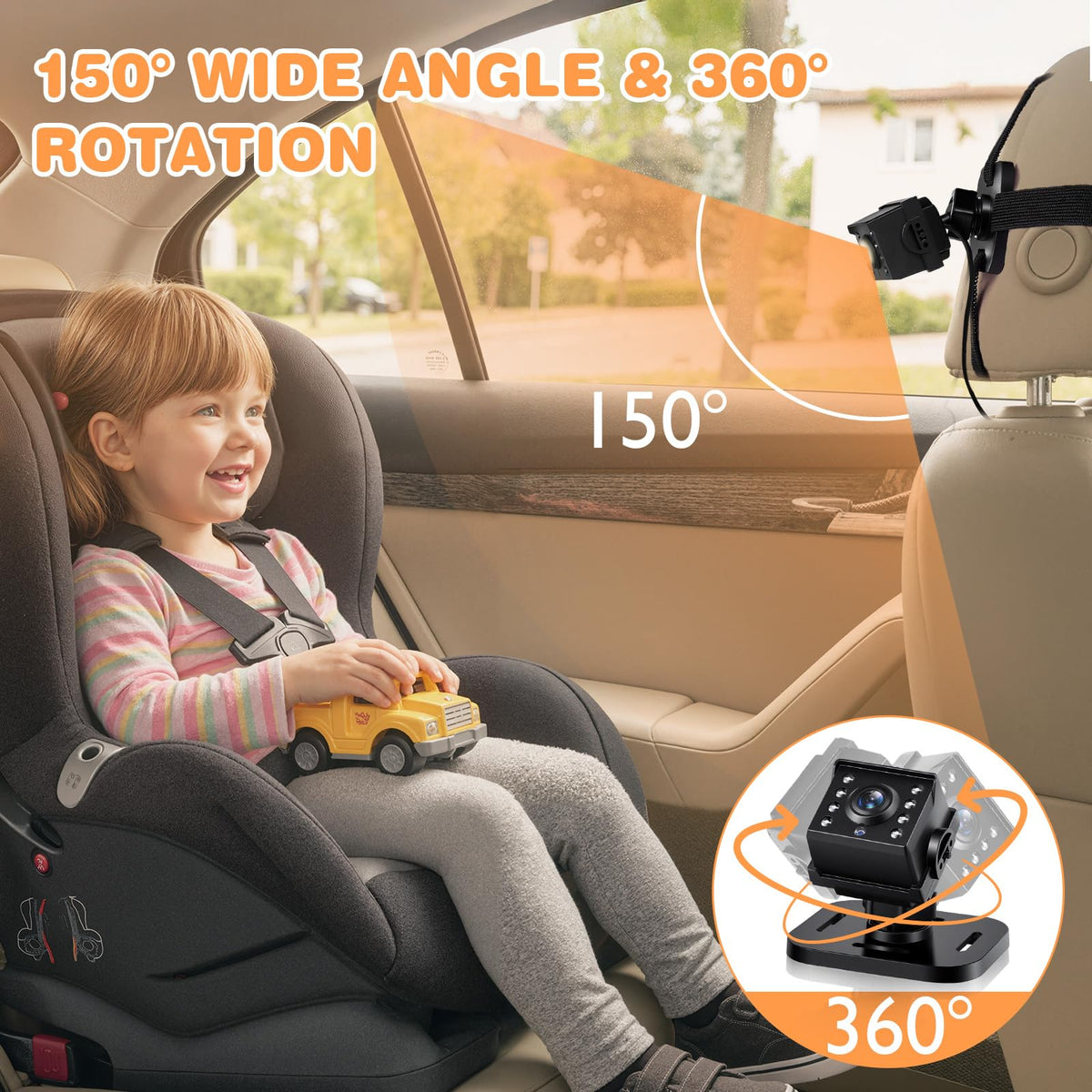 1080P Baby Car Mirror Camera with Night Vision, 150° Wide View Angle P206975