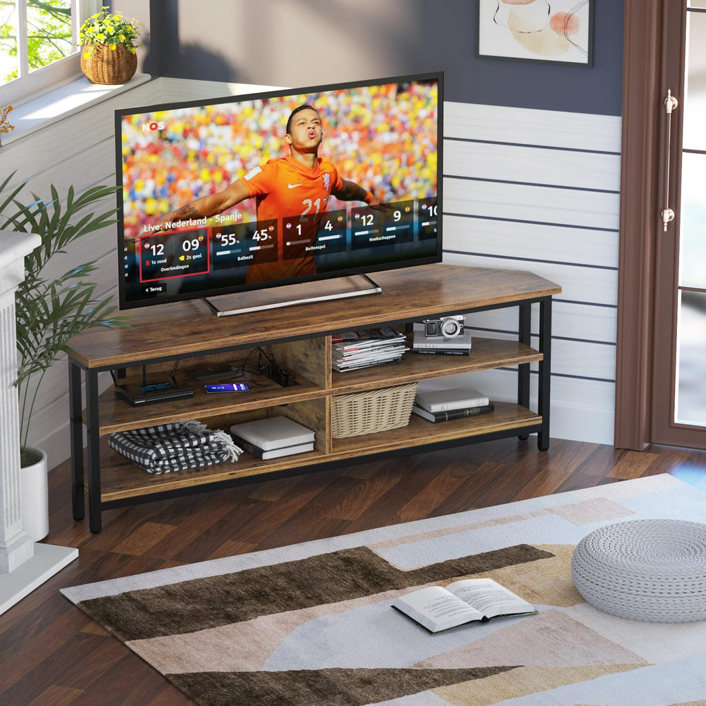 55'' Corner TV Stand with Power Outlet and 4 Open Storage Shelves I9311