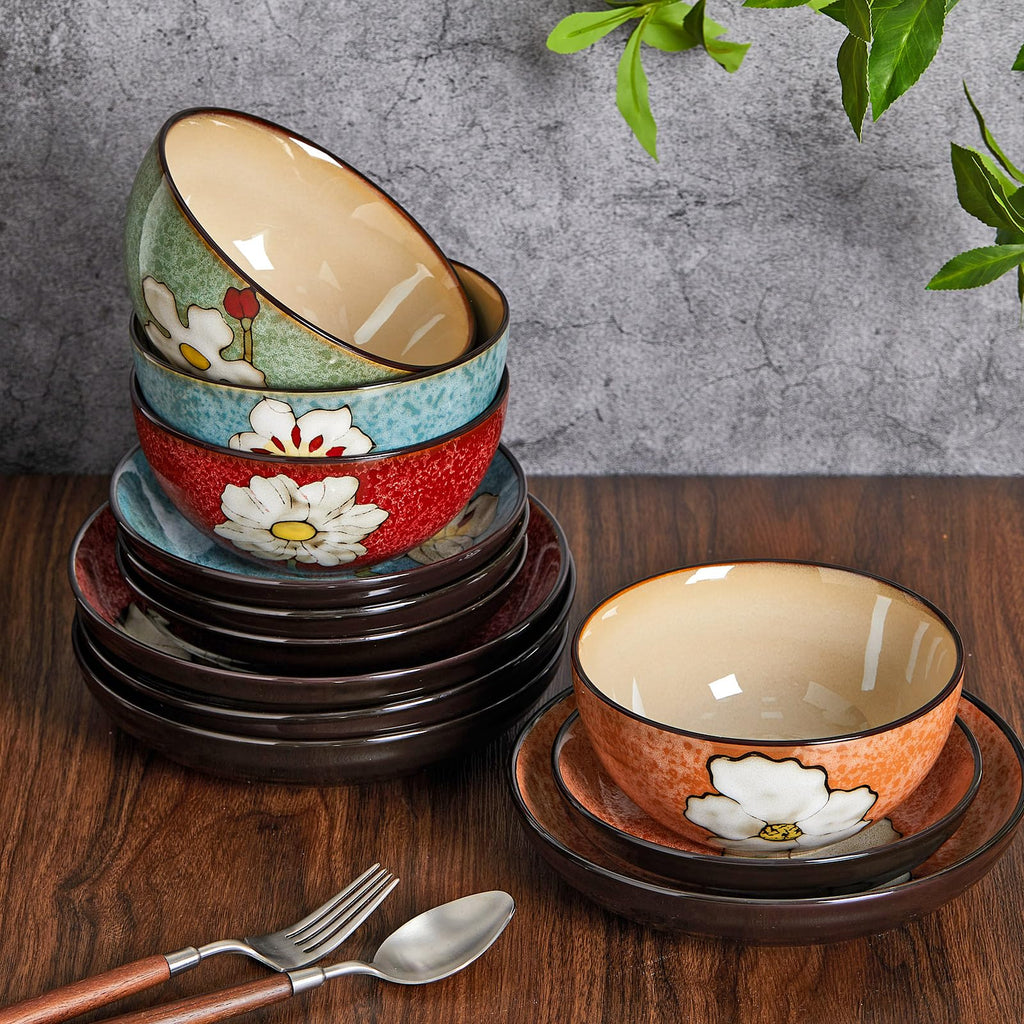 12 Pcs Floral Ceramic Dinnerware Set for 4 I241861