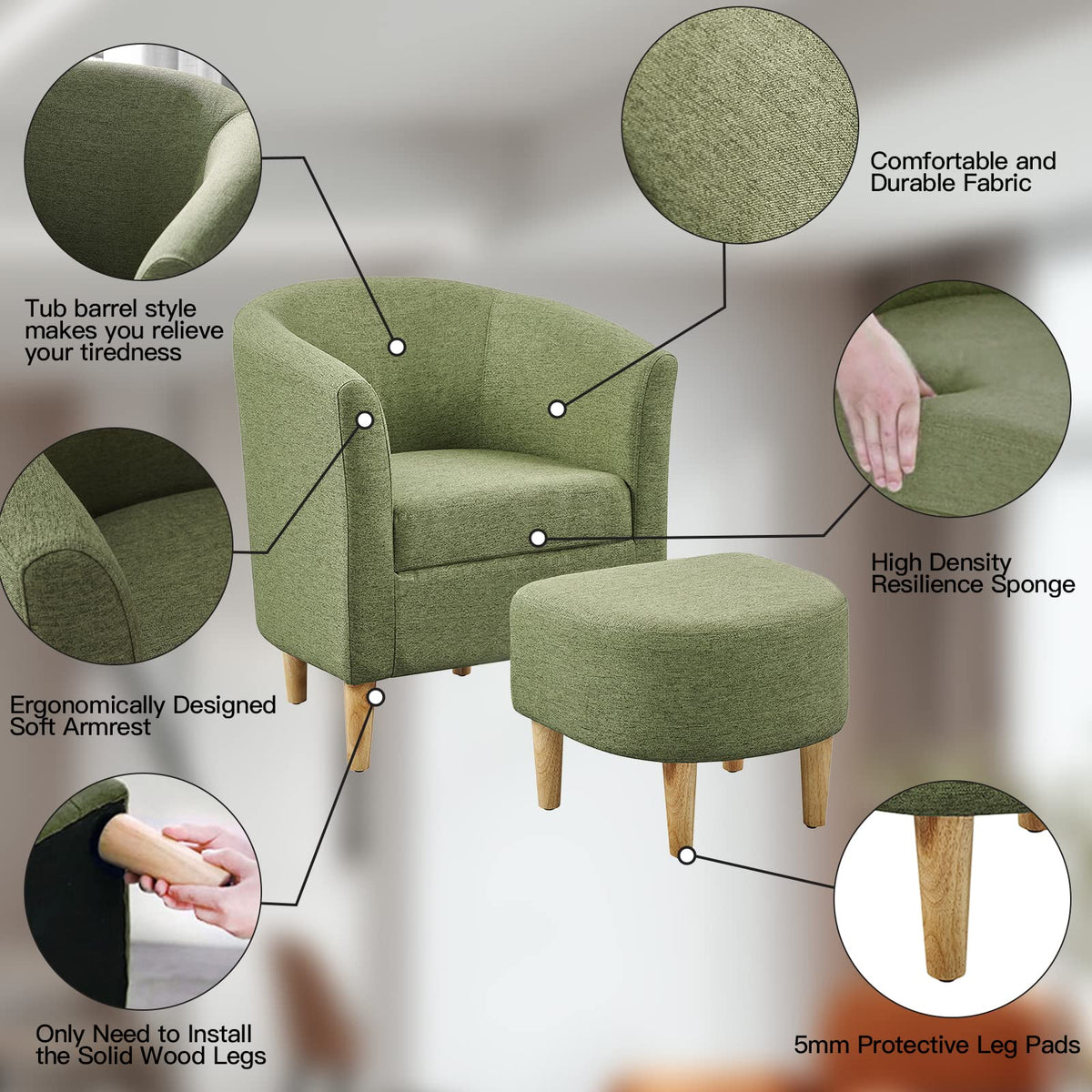 Green Accent Chair with Ottoman J74861