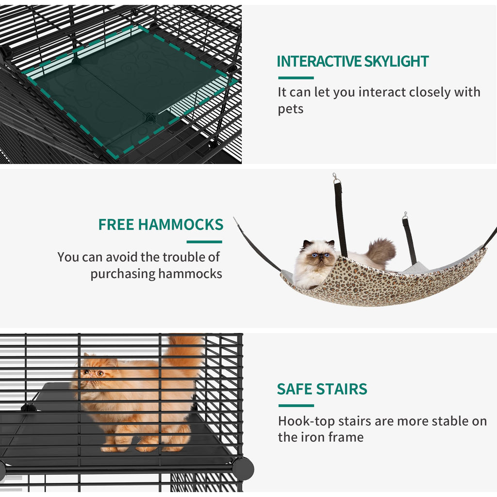 Cat Cage Indoor Cat Enclosures Metal Kennel with Hammock J211